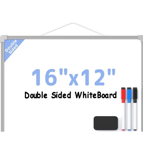 16x12 Double Sided Whiteboard Dry Erase Board with Markers Eraser Home Office - Picture 1 of 3